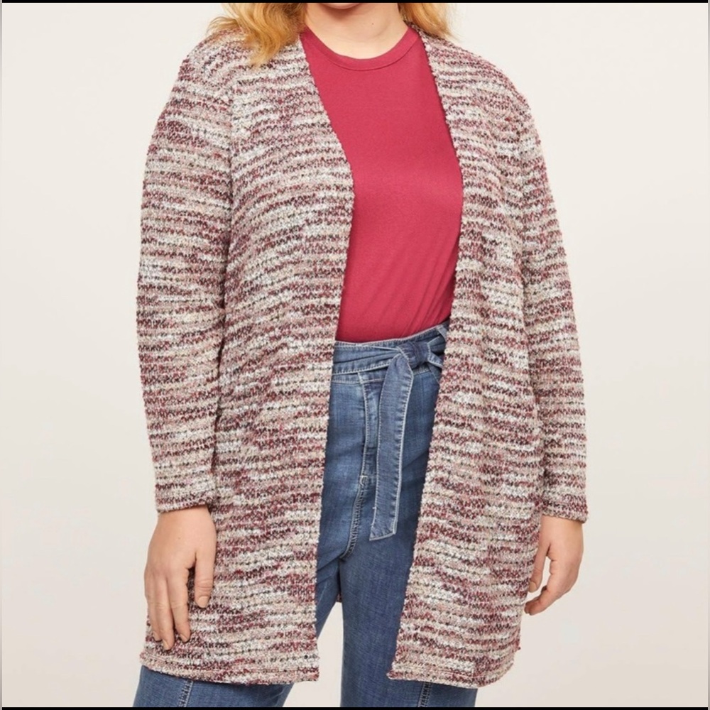 Lane Bryant Textured Open Weave Front Long Line Cranberry Cardigan 18/20